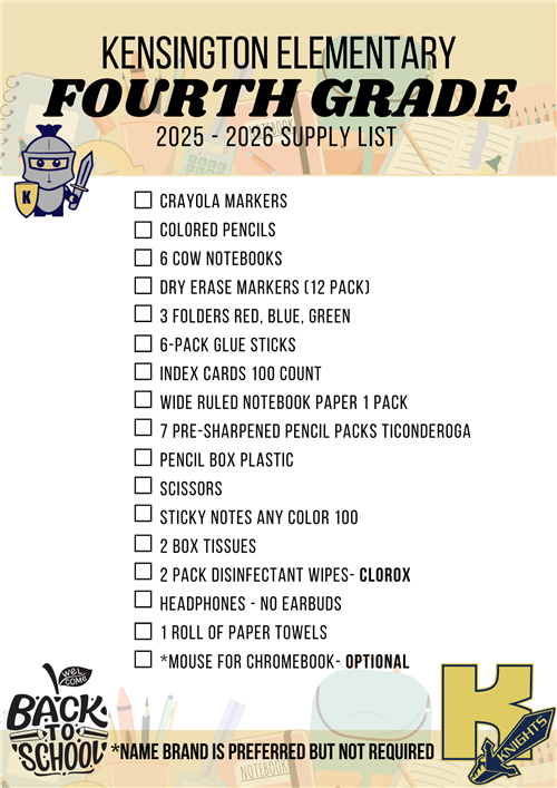 fourth grade supply list